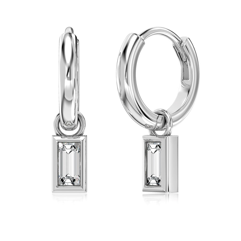 Baguette Dangle Sterling Silver Hoop Earrings