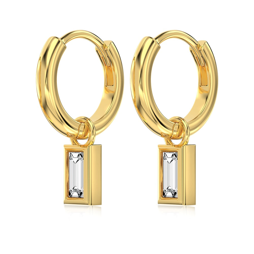 Baguette Dangle 18K Gold Plated Hoop Earrings