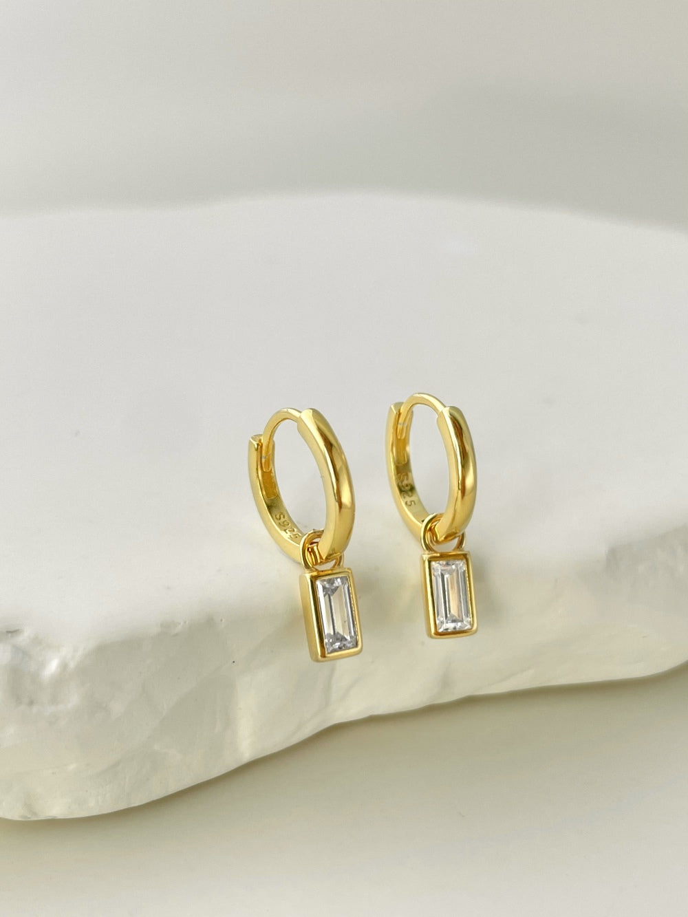 Baguette Dangle 18K Gold Plated Hoop Earrings