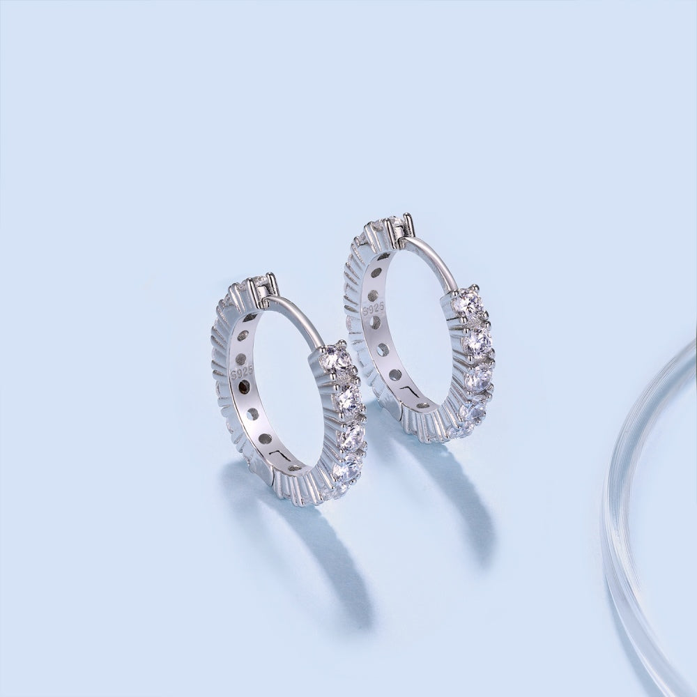 Pave Huggie Sterling Silver Hoop Earrings