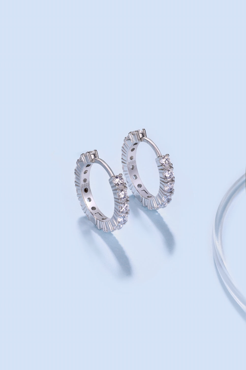 Pave Huggie Sterling Silver Hoop Earrings