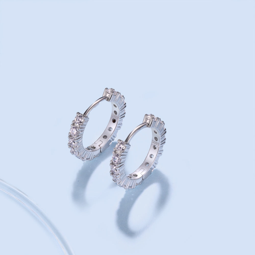 Pave Huggie Sterling Silver Hoop Earrings