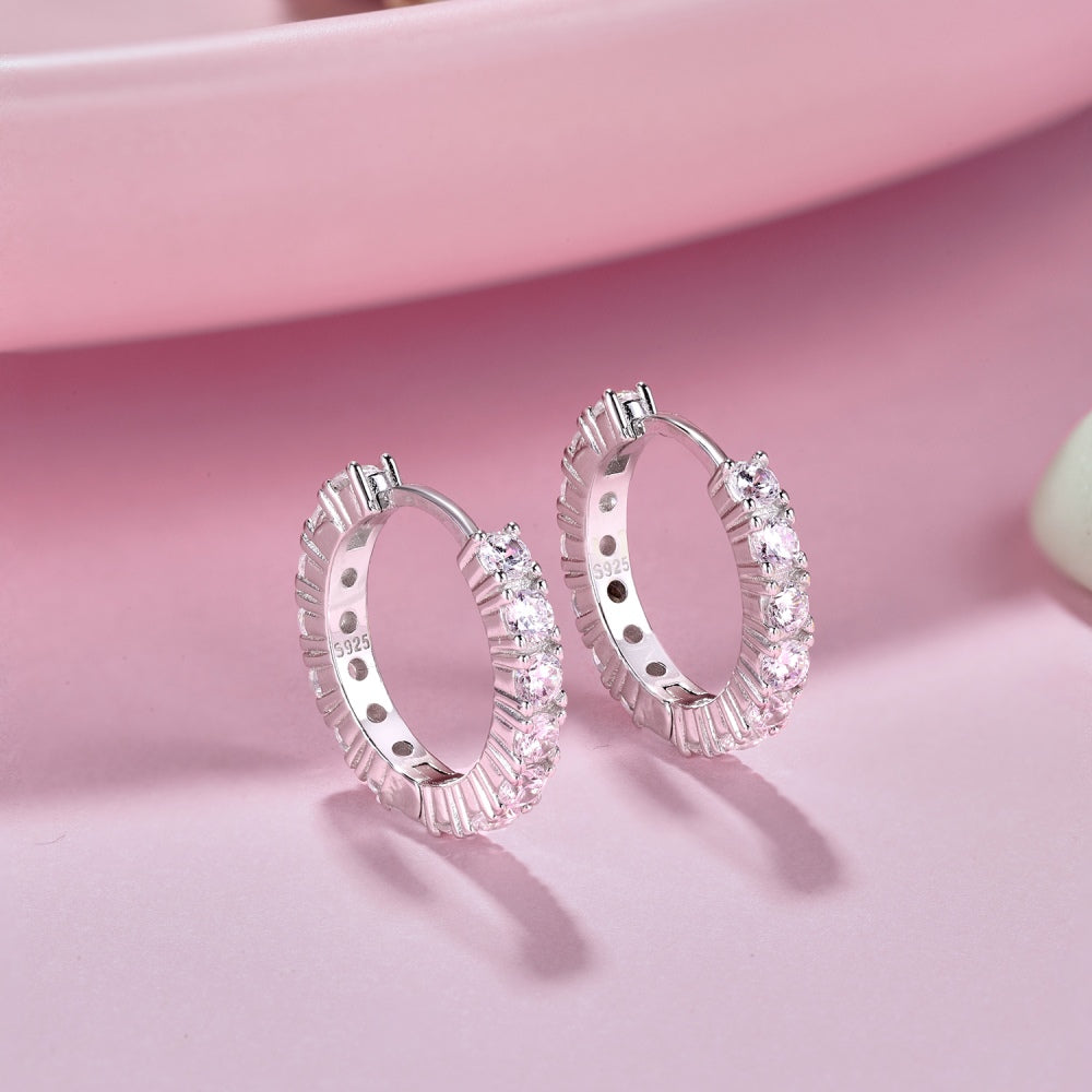 Pave Huggie Sterling Silver Hoop Earrings