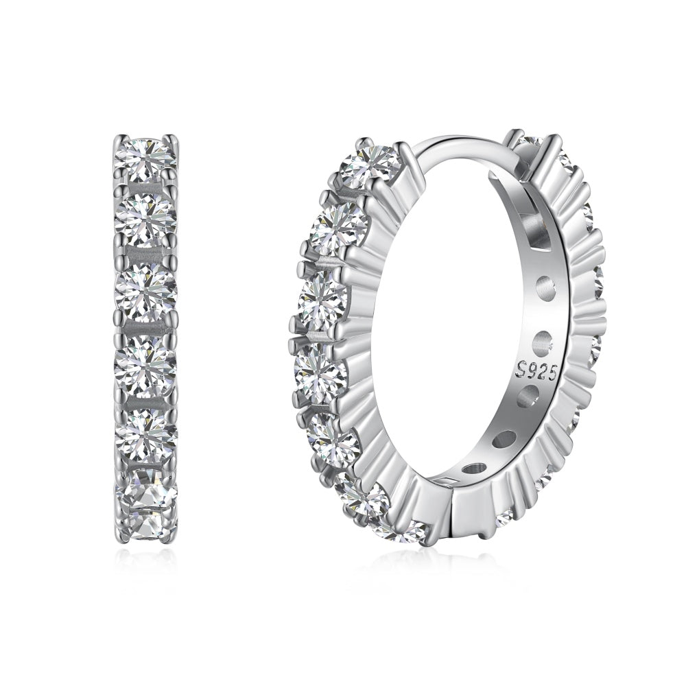 Pave Huggie Sterling Silver Hoop Earrings