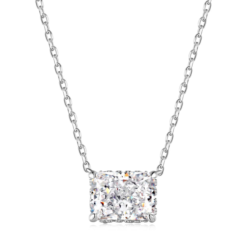 Radiant Cut Solitaire Sterling Silver Necklace