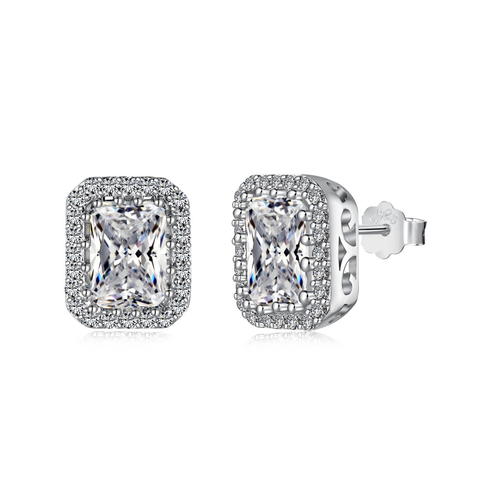 Radiant Emerald Cut Sterling Silver Studs
