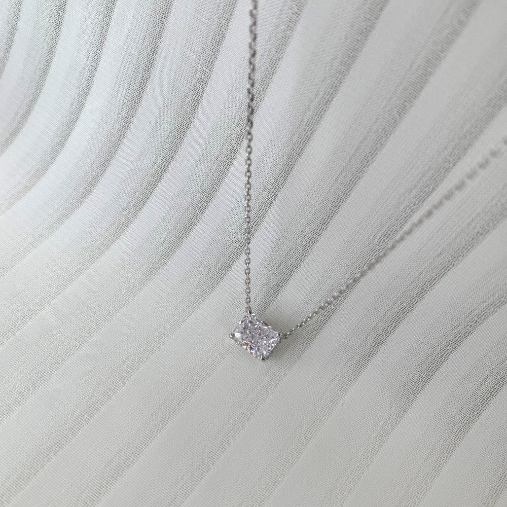 Radiant Cut Solitaire Sterling Silver Necklace