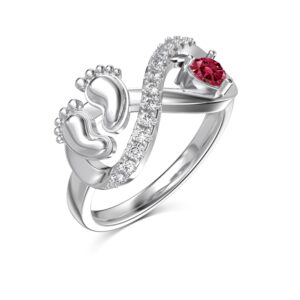 Tiny Feet Infinity Mom Sterling Silver Ring - Red