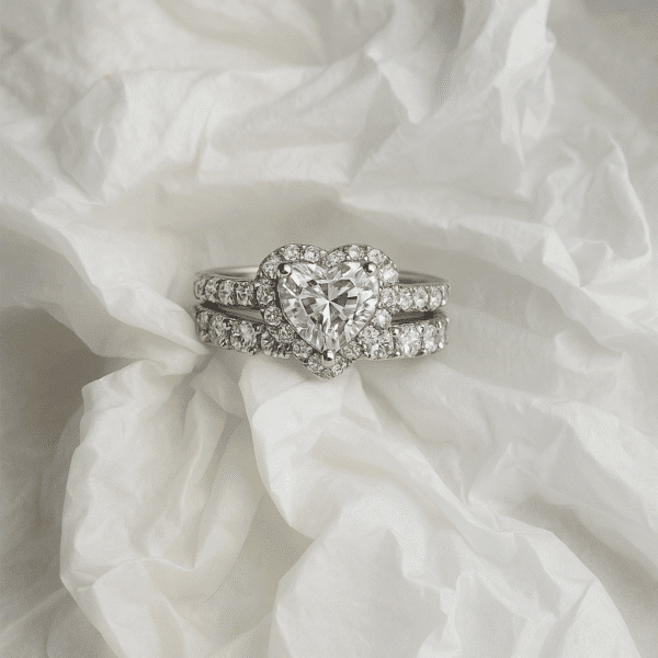 amour heart ring set with eternity band ring