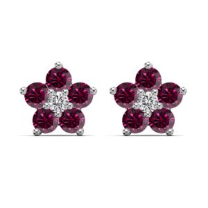 Celeste Blossom Stud Sterling Silver Earrings - Ruby Red