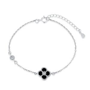 Nova Black Clover Sterling Silver Bracelet